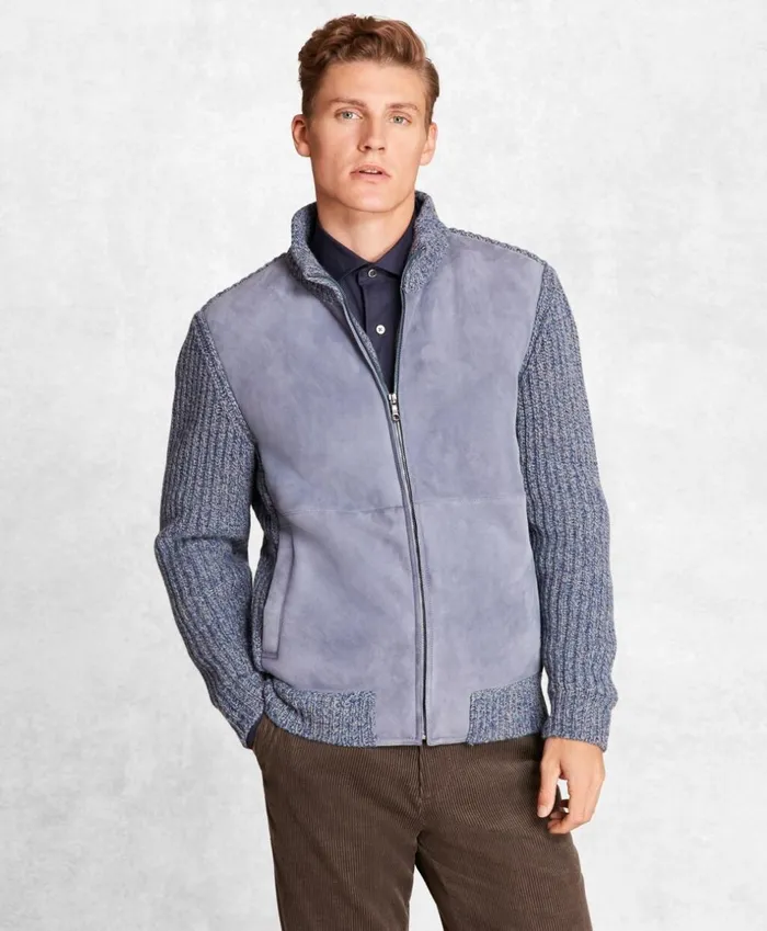 Brooks Brothers Outerwear Golden Fleece Shearling ZipUp Cardigan Jacket Blue 8211 Men Brooks Brothers Outerwear Golden Fleece Shearling ZipUp Cardigan Jacket Blue 8211 Men