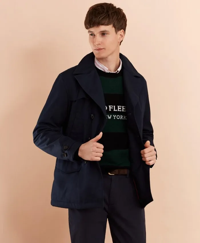 Brooks Brothers Outerwear Lightweight Cotton Twill Peacoat Navy 8211 Men
