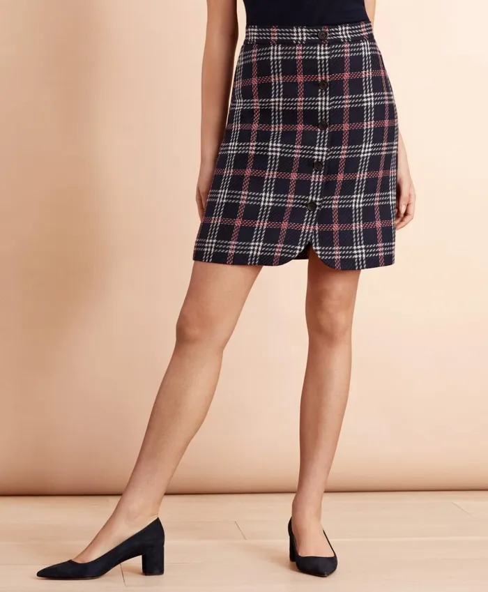 Brooks Brothers Pants Skirts and Shorts Plaid WoolBlend ButtonFront Skirt Navy 8211 Women