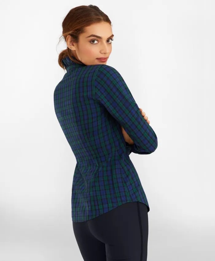 Brooks Brothers Petites Petite NonIron Black Watch Tartan Supima CottonBlend RuffleCollar Blouse Navygreen 8211 Women