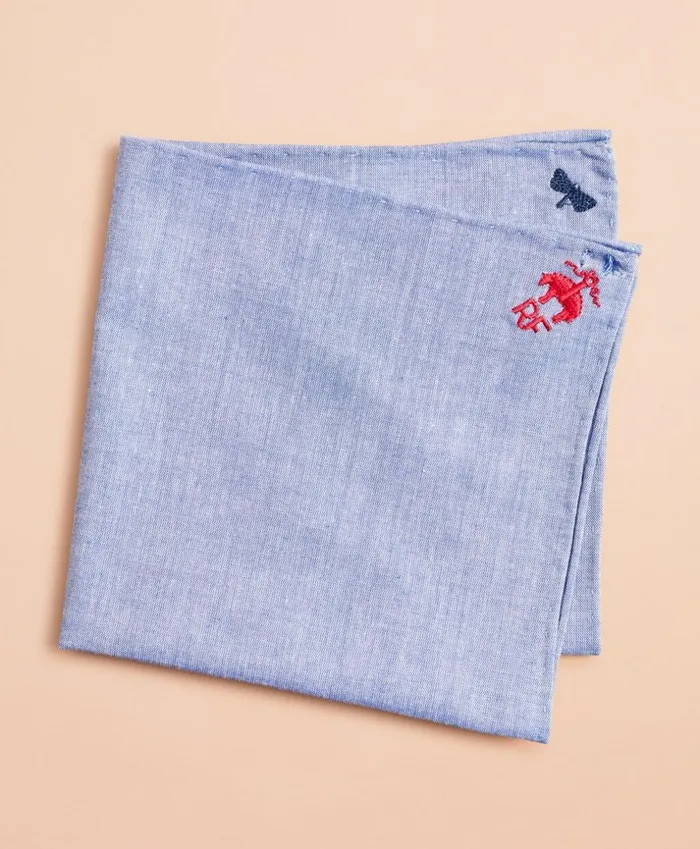 Brooks Brothers Pocket Squares and Handkerchiefs Embroidered Cotton Pocket Square Light Blue 8211 Men
