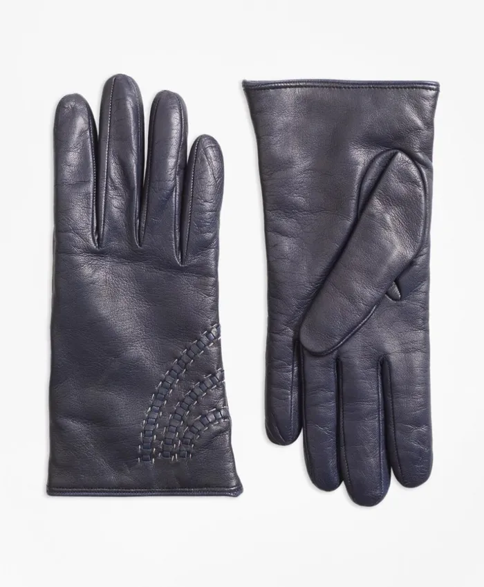 Brooks Brothers Scarves Hats and Gloves Topstitched CashmereLined Leather Gloves Navy 8211 Women