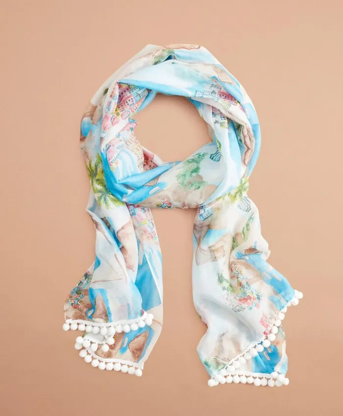 Brooks Brothers Scarves Hats and Gloves TropicalPrint CottonSilk Oblong Scarf Whitemulti 8211 Women