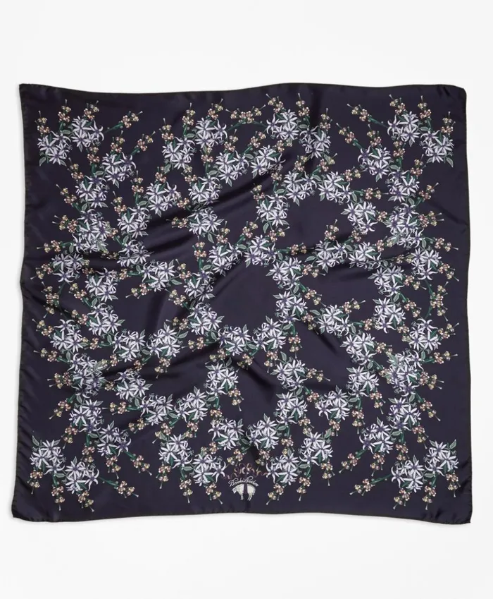 Brooks Brothers Scarves Hats and Gloves WildflowerPrint Silk Square Scarf Navymulti 8211 Women