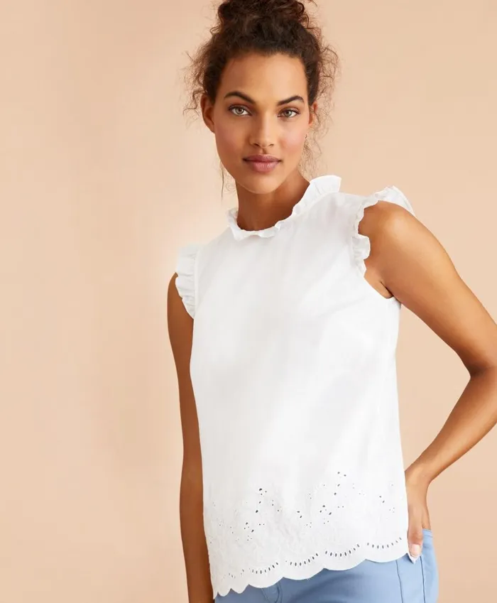 Brooks Brothers Shirts and Tops EyeletTrimmed Poplin Blouse White 8211 Women