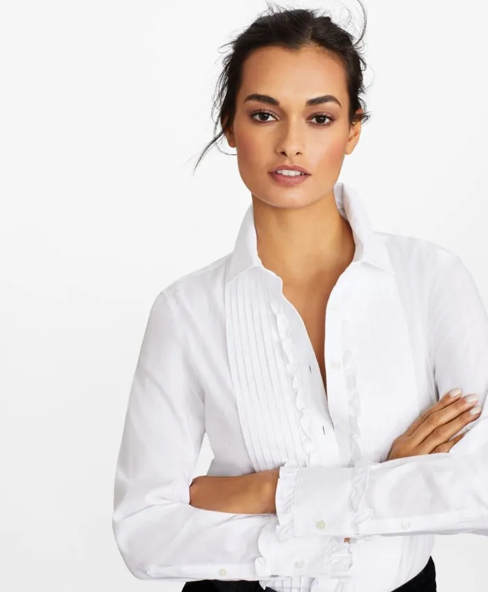 Brooks Brothers Shirts and Tops NonIron Tailored Fit Cotton Dobby Ruffled Tuxedo Shirt White 8211 Women Brooks Brothers Shirts and Tops NonIron Tailored Fit Cotton Dobby Ruffled Tuxedo Shirt White 8211 Women