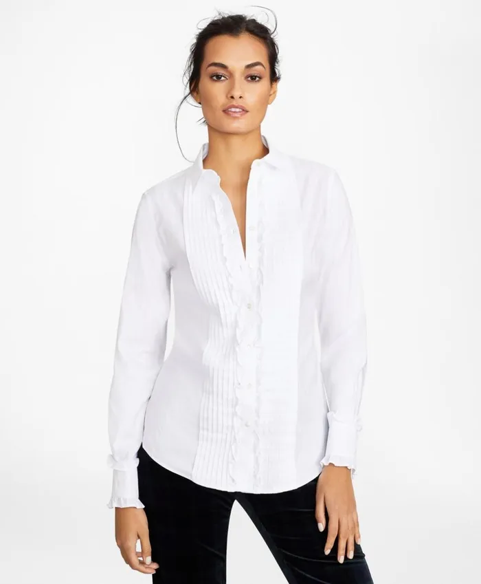 Brooks Brothers Shirts and Tops NonIron Tailored Fit Cotton Dobby Ruffled Tuxedo Shirt White 8211 Women Brooks Brothers Shirts and Tops NonIron Tailored Fit Cotton Dobby Ruffled Tuxedo Shirt White 8211 Women