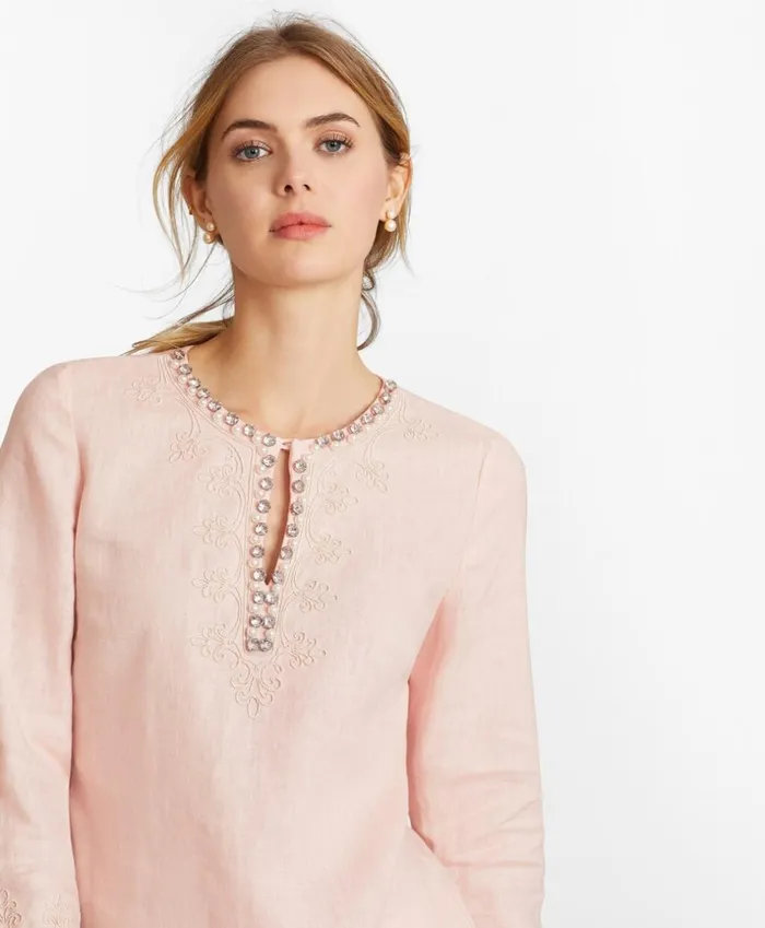 Brooks Brothers Shirts and Tops RhinestoneEmbellished Linen Tunic Peach 8211 Women Brooks Brothers Shirts and Tops RhinestoneEmbellished Linen Tunic Peach 8211 Women
