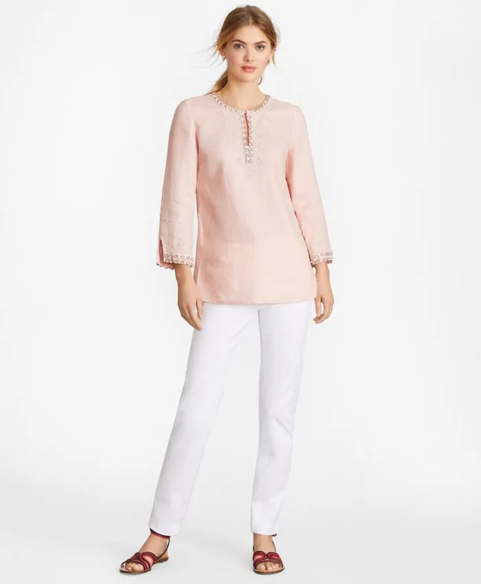 Brooks Brothers Shirts and Tops RhinestoneEmbellished Linen Tunic Peach 8211 Women Brooks Brothers Shirts and Tops RhinestoneEmbellished Linen Tunic Peach 8211 Women
