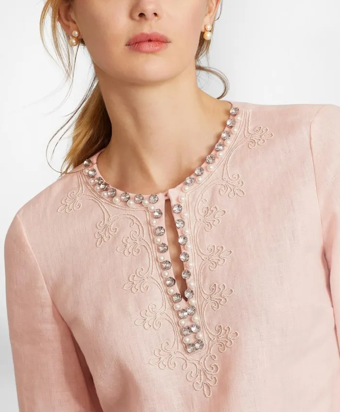 Brooks Brothers Shirts and Tops RhinestoneEmbellished Linen Tunic Peach 8211 Women Brooks Brothers Shirts and Tops RhinestoneEmbellished Linen Tunic Peach 8211 Women