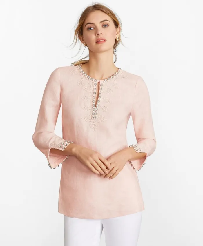 Brooks Brothers Shirts and Tops RhinestoneEmbellished Linen Tunic Peach 8211 Women Brooks Brothers Shirts and Tops RhinestoneEmbellished Linen Tunic Peach 8211 Women