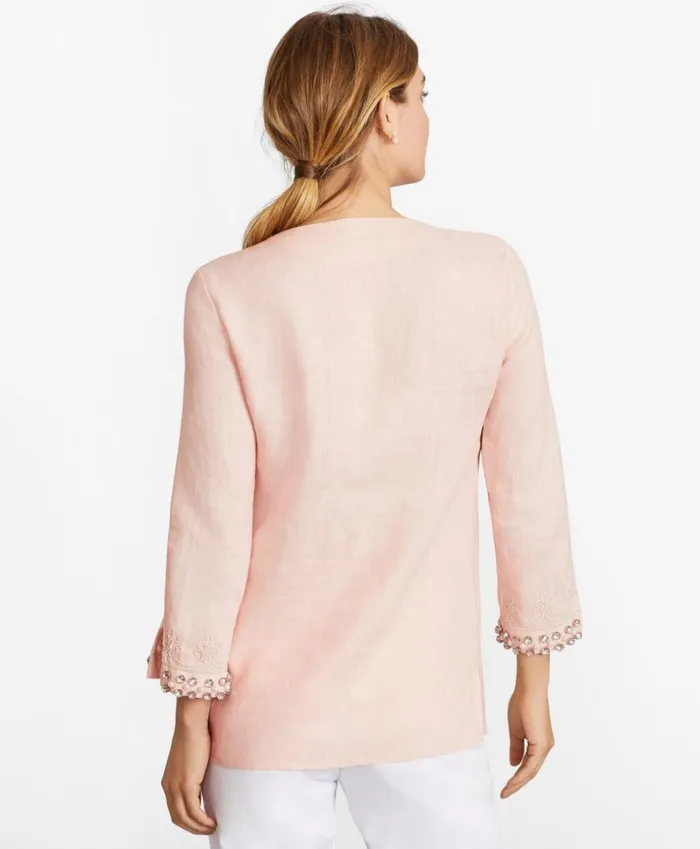 Brooks Brothers Shirts and Tops RhinestoneEmbellished Linen Tunic Peach 8211 Women Brooks Brothers Shirts and Tops RhinestoneEmbellished Linen Tunic Peach 8211 Women
