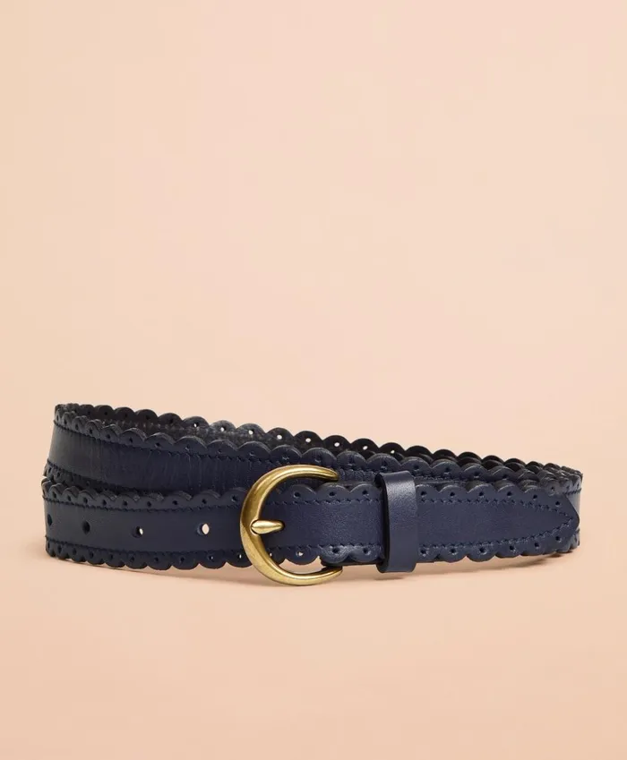 Brooks Brothers Shoes and Belts Scalloped Leather Belt Navy 8211 Women