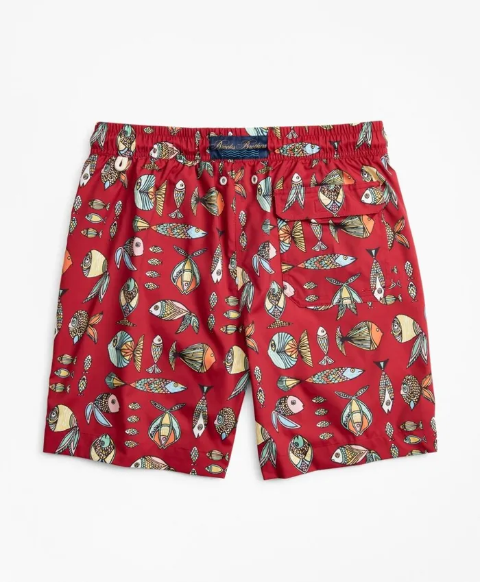 Brooks Brothers Shorts and Swimwear Montauk 6034 Fish Print Swim Trunks Red 8211 Men Brooks Brothers Shorts and Swimwear Montauk 6034 Fish Print Swim Trunks Red 8211 Men