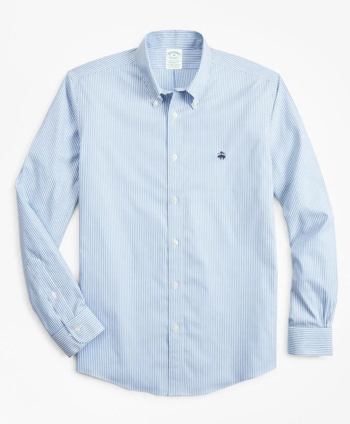 Brooks Brothers Sport Shirts Stretch Milano SlimFit Sport Shirt NonIron Stripe Light Blue 8211 Men
