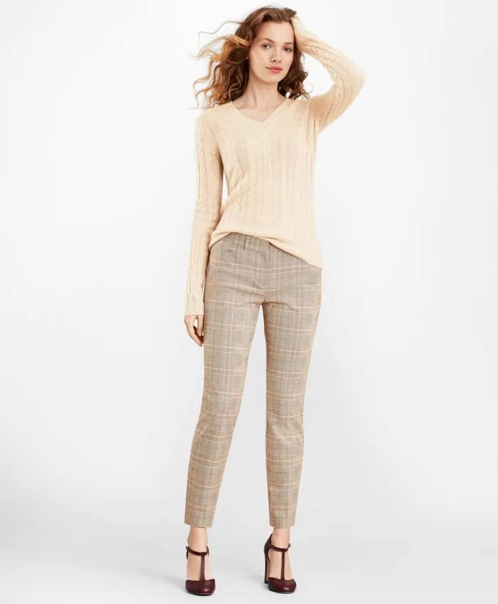 Brooks Brothers Sweaters CableKnit Cashmere VNeck Sweater Tan 8211 Women Brooks Brothers Sweaters CableKnit Cashmere VNeck Sweater Tan 8211 Women