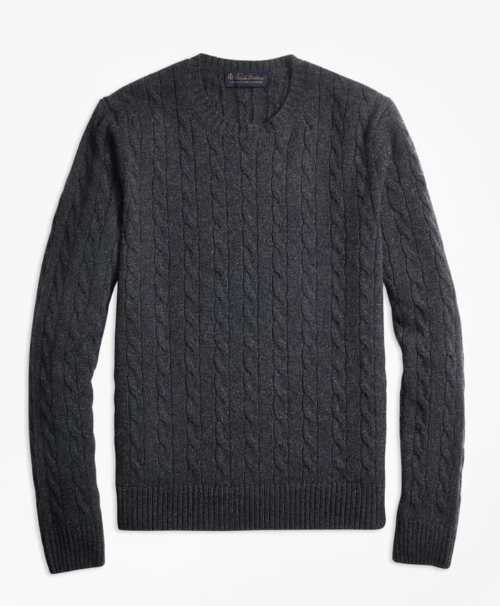 Brooks Brothers Sweaters CableKnit Crewneck Cashmere Sweater Charcoal 8211 Men Brooks Brothers Sweaters CableKnit Crewneck Cashmere Sweater Charcoal 8211 Men
