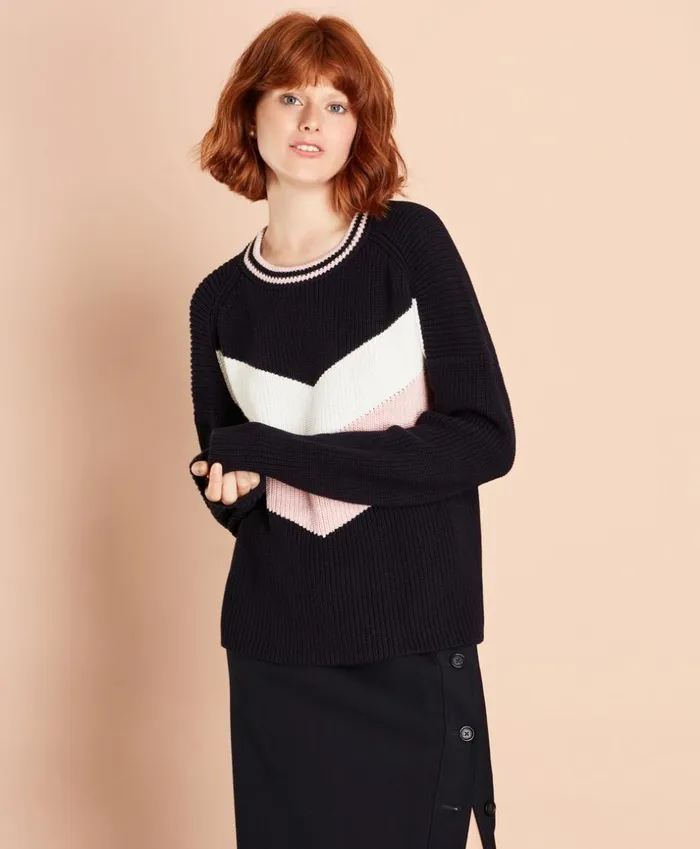 Brooks Brothers Sweaters ChevronPatterned Cotton Sweater Navy 8211 Women