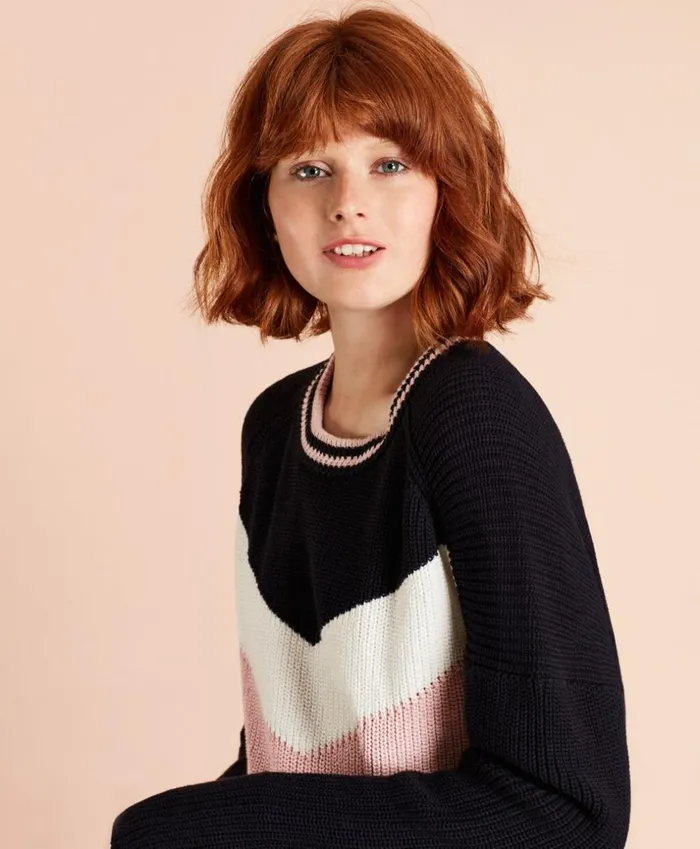 Brooks Brothers Sweaters ChevronPatterned Cotton Sweater Navy 8211 Women Brooks Brothers Sweaters ChevronPatterned Cotton Sweater Navy 8211 Women
