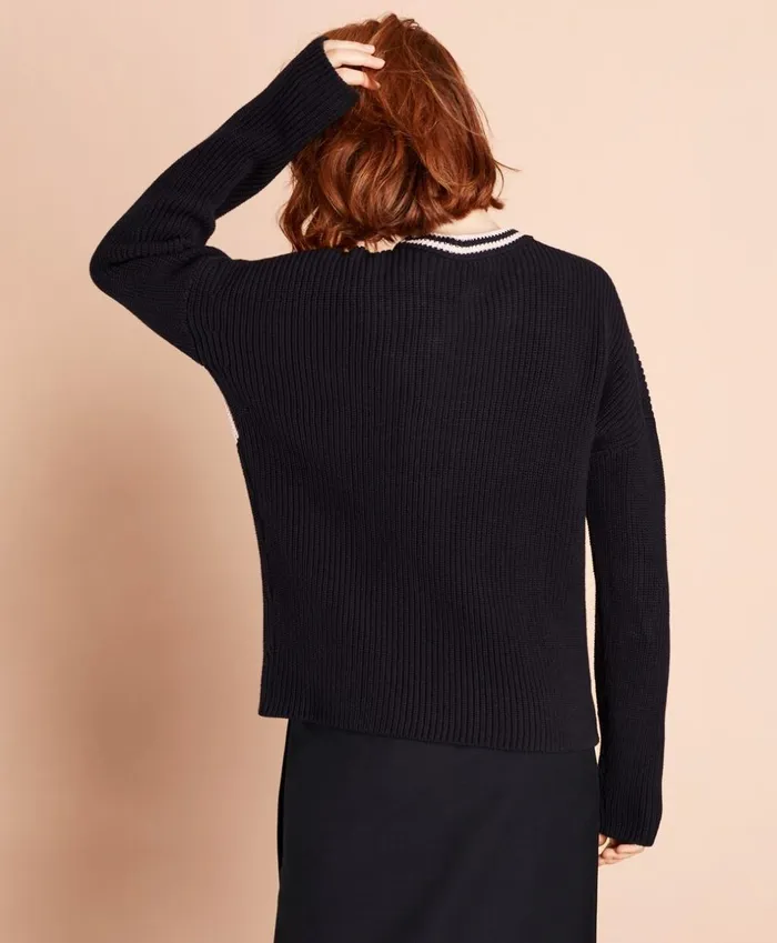 Brooks Brothers Sweaters ChevronPatterned Cotton Sweater Navy 8211 Women Brooks Brothers Sweaters ChevronPatterned Cotton Sweater Navy 8211 Women