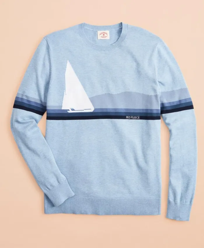 Brooks Brothers Sweaters Cotton Sailboat Intarsia Sweater Blue 8211 Men