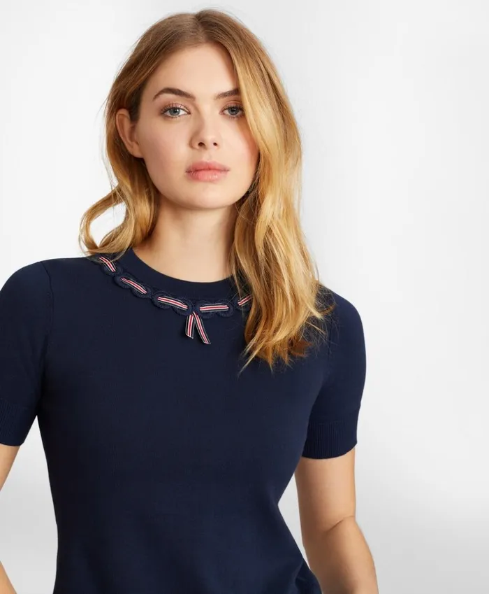 Brooks Brothers Sweaters GrosgrainTrimmed Cotton ShortSleeve Shell Navy 8211 Women Brooks Brothers Sweaters GrosgrainTrimmed Cotton ShortSleeve Shell Navy 8211 Women