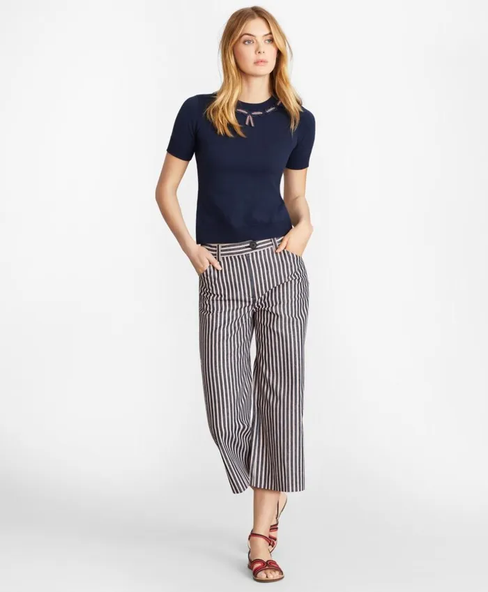 Brooks Brothers Sweaters GrosgrainTrimmed Cotton ShortSleeve Shell Navy 8211 Women Brooks Brothers Sweaters GrosgrainTrimmed Cotton ShortSleeve Shell Navy 8211 Women