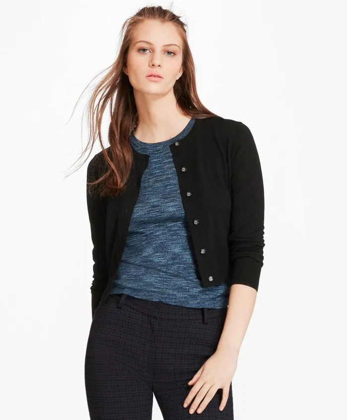 Brooks Brothers Sweaters Merino Wool Cropped Cardigan Black 8211 Women