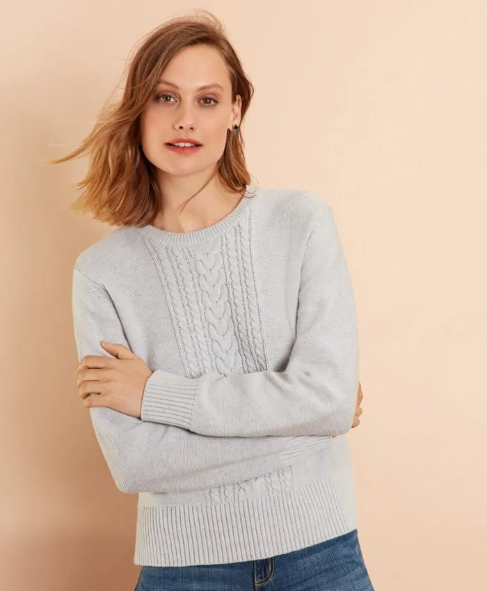 Brooks Brothers Sweaters WoolCotton CableKnit Sweater Grey 8211 Women