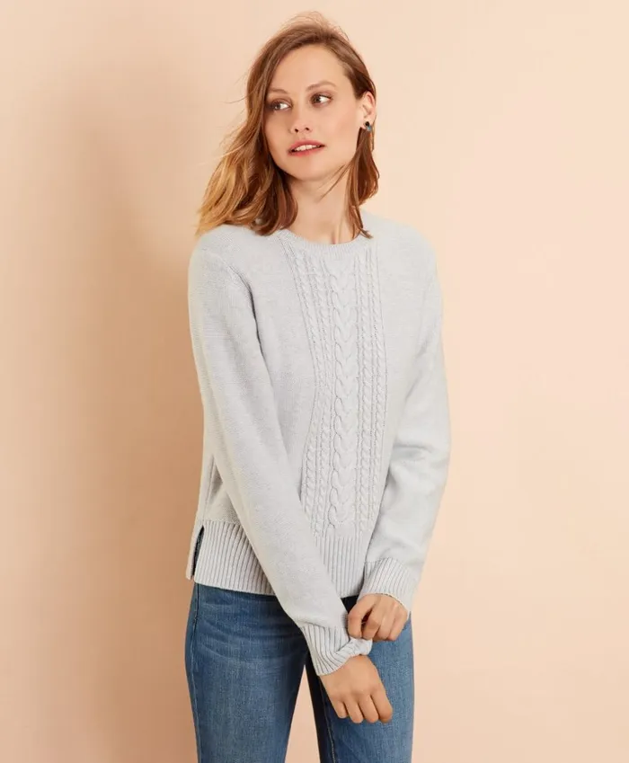 Brooks Brothers Sweaters WoolCotton CableKnit Sweater Grey 8211 Women Brooks Brothers Sweaters WoolCotton CableKnit Sweater Grey 8211 Women