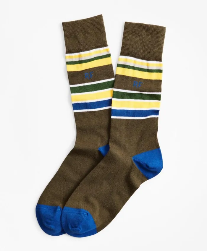 Brooks Brothers Underwear and Socks MultiStripe Crew Socks Olive 8211 Men