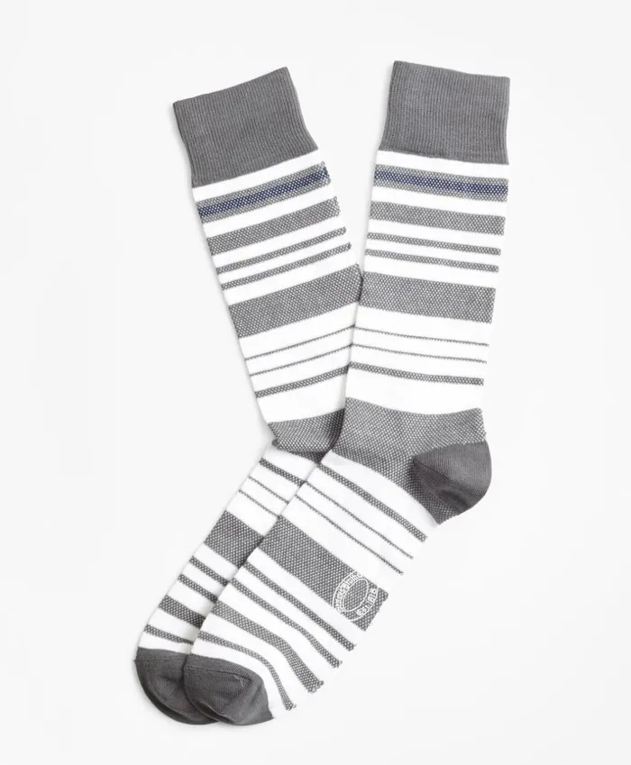 Brooks Brothers Underwear and Socks Variegated Stripe Crew Socks Grey 8211 Men