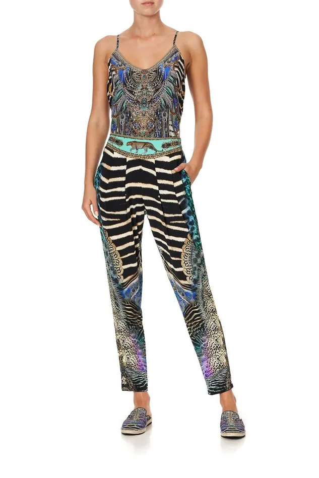 Camilla Extended Sizes Women Harem Pants With Front Pleats Animal Army