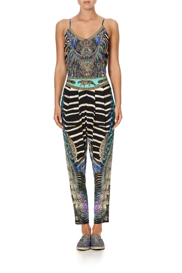 Camilla Extended Sizes Women Harem Pants With Front Pleats Animal Army