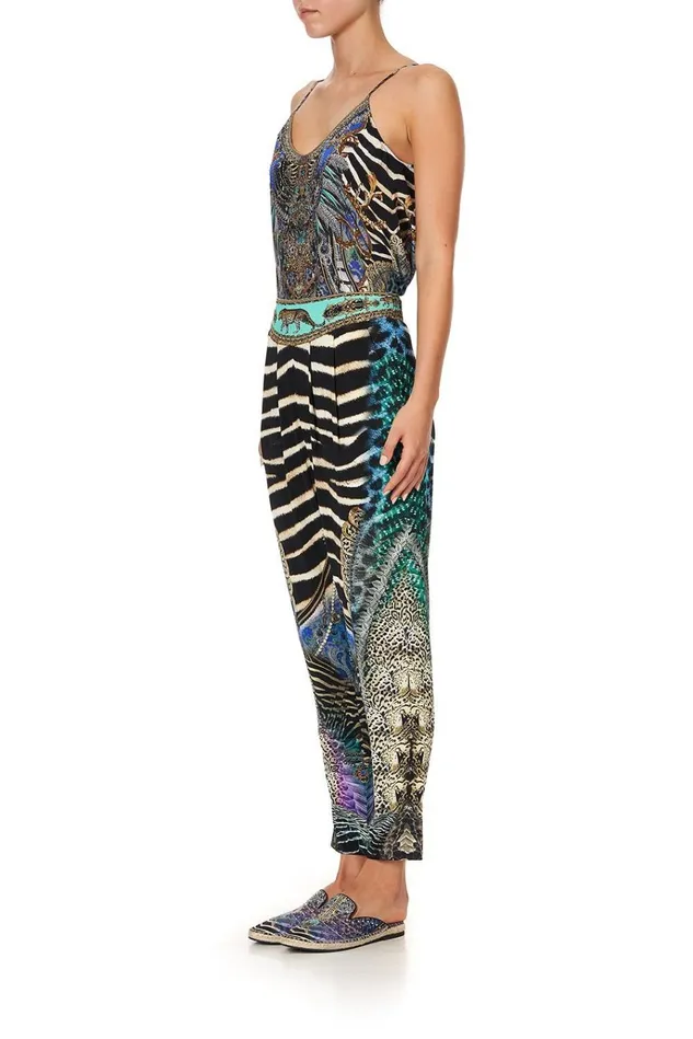Camilla Extended Sizes Women Harem Pants With Front Pleats Animal Army