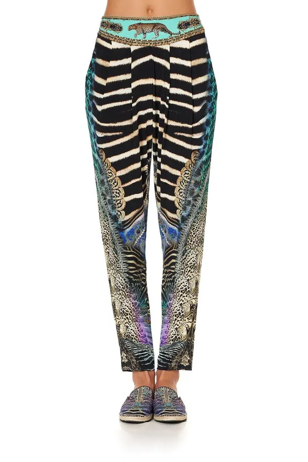 Camilla Extended Sizes Women Harem Pants With Front Pleats Animal Army