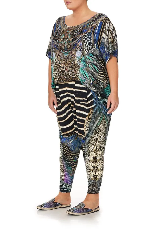 Camilla Extended Sizes Women Harem Pants With Front Pleats Animal Army