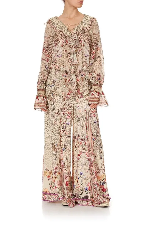 Camilla Modest Clothing Women Lace Up Ruffle Blouse Drifting Dreamer