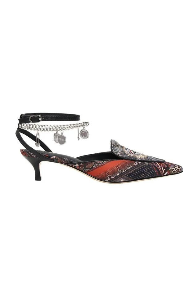 Camilla Shoes Women Kitten Heel Loafer With Anklet London Calling