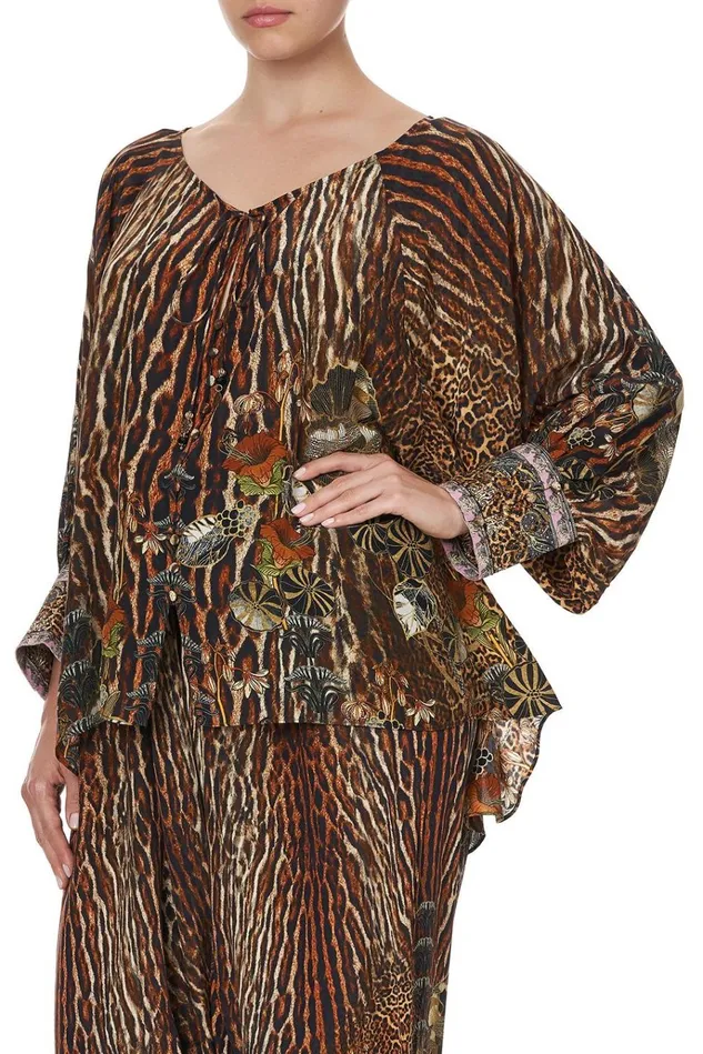 Camilla Tops Women Raglan Sleeve Button Up Top Wild Azal