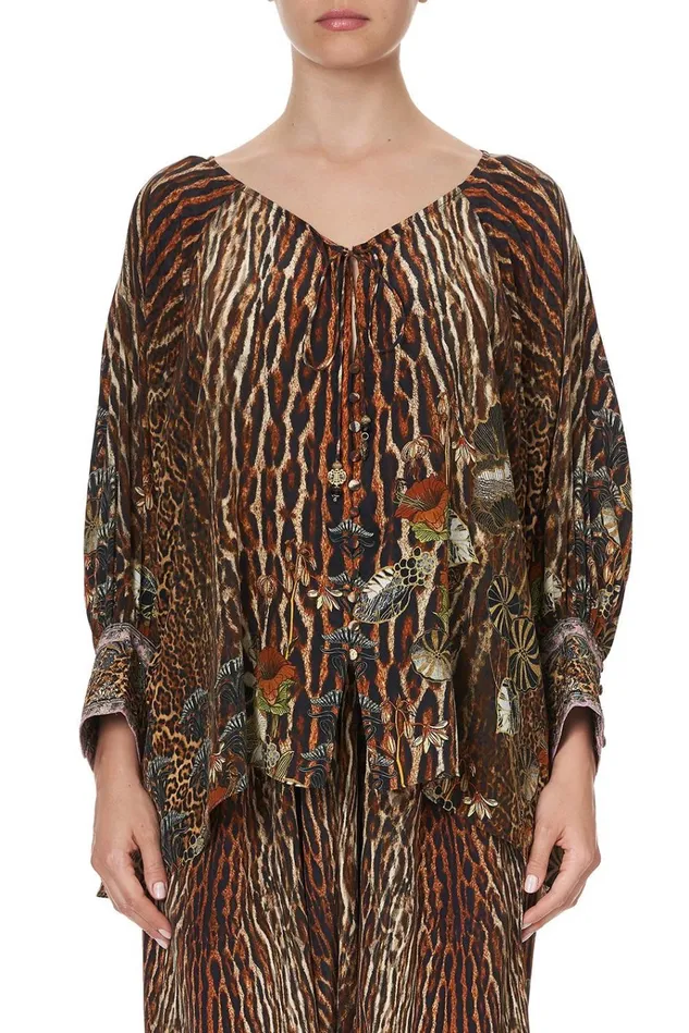 Camilla Tops Women Raglan Sleeve Button Up Top Wild Azal
