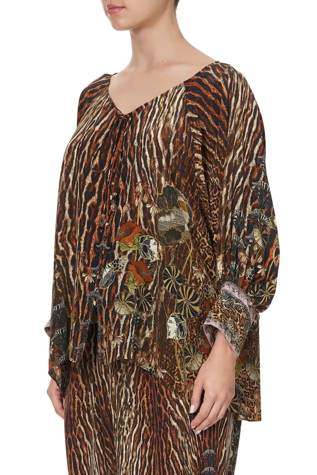 Camilla Tops Women Raglan Sleeve Button Up Top Wild Azal