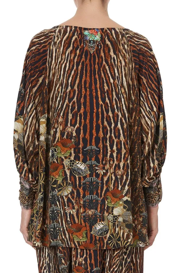 Camilla Tops Women Raglan Sleeve Button Up Top Wild Azal