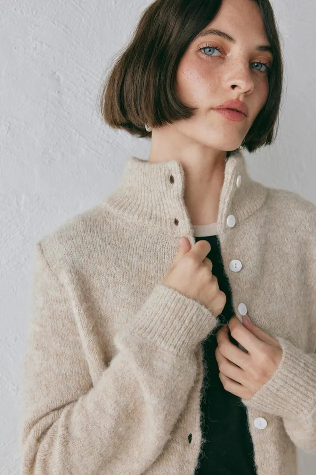 Cardigans Women VRG GRL Henley Knit Cardigan Marle Cardigans Women VRG GRL Henley Knit Cardigan Marle
