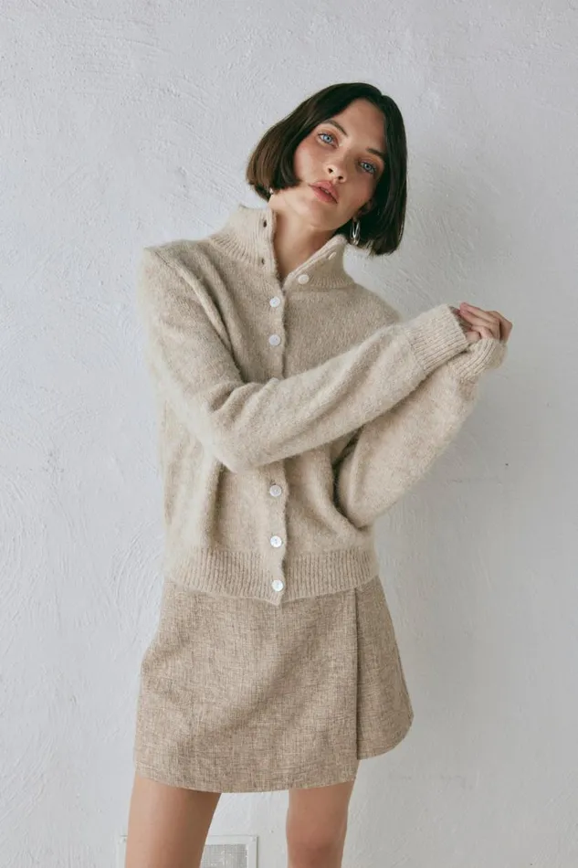 Cardigans Women VRG GRL Henley Knit Cardigan Marle Cardigans Women VRG GRL Henley Knit Cardigan Marle