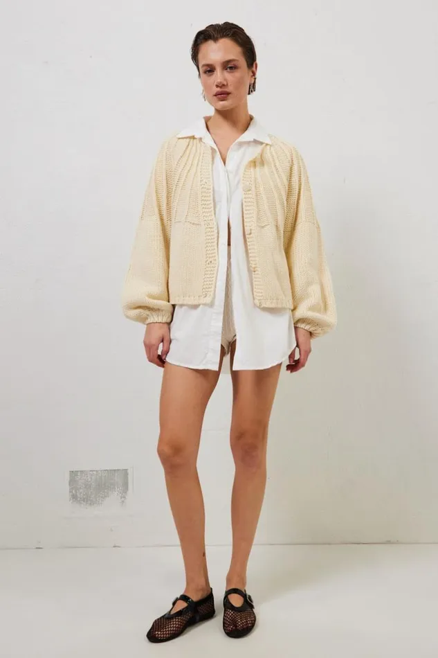 Cardigans Women VRG GRL Riley Knit Cardigan Cream