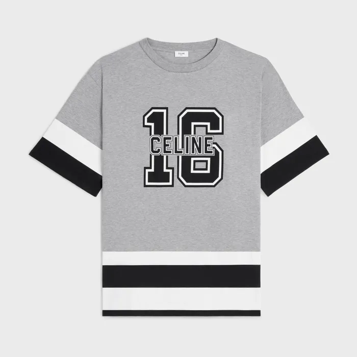 Celine 16 Oversized TShirt In Cotton Jersey Grey Black Off White Men CELINE TSHIRTS AND SWEATSHIRTS Celine 16 Oversized TShirt In Cotton Jersey Grey Black Off White Men CELINE TSHIRTS AND SWEATSHIRTS