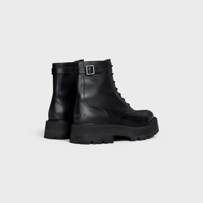 Celine Bulky LaceUp Boot With Studded Outsole In Shiny Bull Black Men CELINE BOOTS