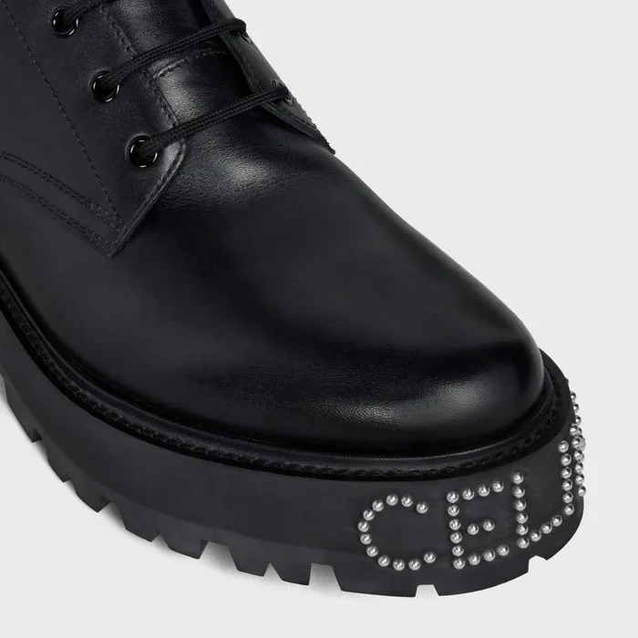 Celine Bulky LaceUp Boot With Studded Outsole In Shiny Bull Black Men CELINE BOOTS
