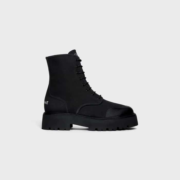 Celine Bulky LaceUp Boots In Canvas and Shiny Bull Black Men CELINE BOOTS